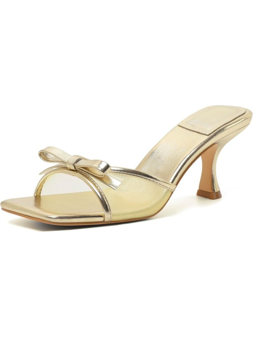 Women's Gold Kitten Heels Round Toe Heels With Bow Vintage Mules Stiletto Shoes
